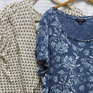 Lucky Brand Blue and Cream Floral Blouses